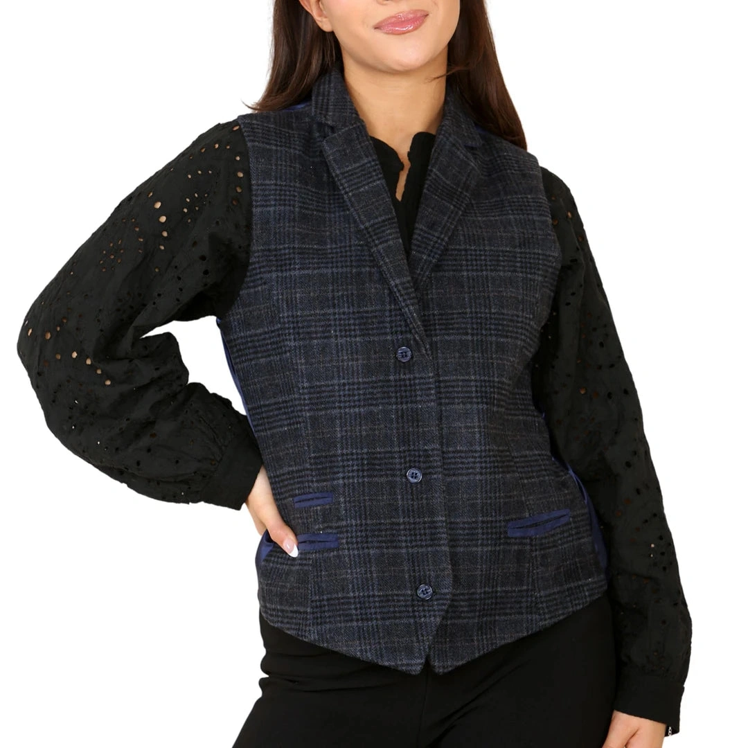 Blazer en tweed bleu pour femme: Élégance intemporelle, look irrésistible!